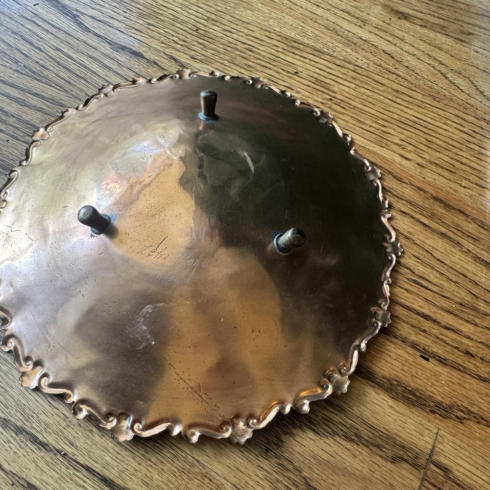 Vintage Copper Footed Bowl | Hand-Etched Boho Floral Dish | Artist Signed - Picture 10 of 13